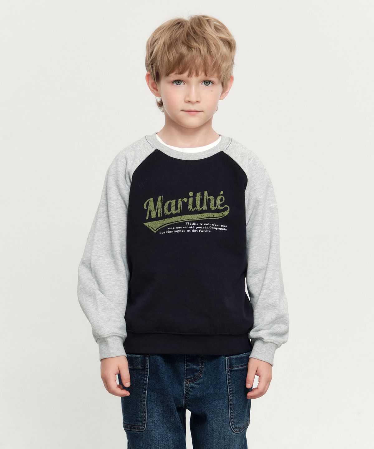 마리떼 키즈(MARITHÉ KIDS) KIDS VINTAGE BASEBALL RAGLAN SWEATSHIRT heather gray