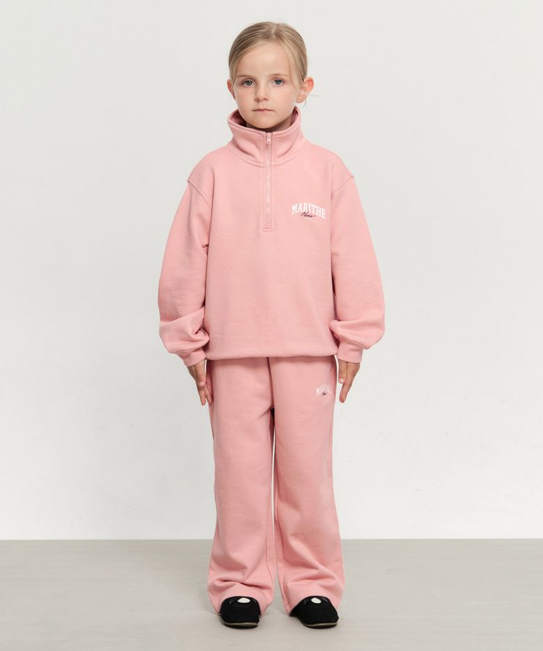 KIDS HALF ZIP-UP SWEAT SET-UP light pink