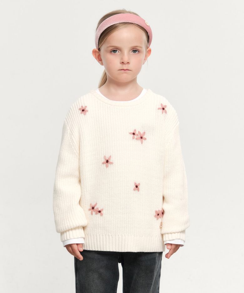 KIDS W FLOWER KNIT PULLOVER cream