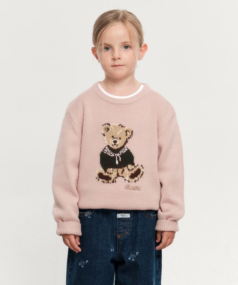 KIDS BEAR JACQUARD KNIT PULLOVER pink