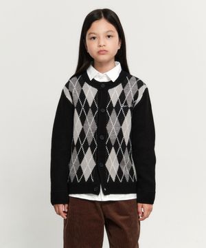 KIDS ARGYLE KNIT CARDIGAN black