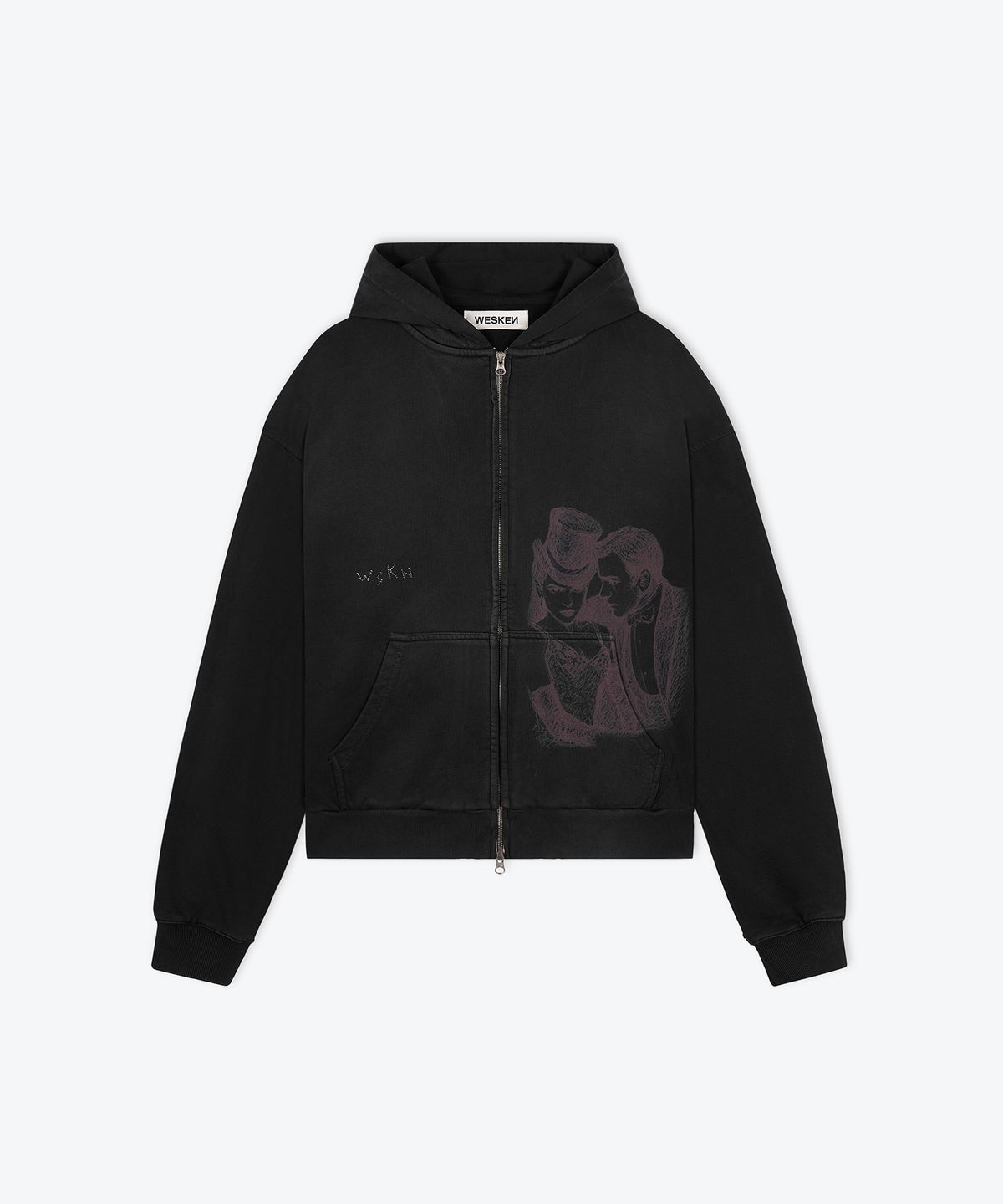 웨스켄(WESKEN) [UNISEX] OVERSIZED MOULIN ROUGE ZIP-UP HOODIE (BLACK)