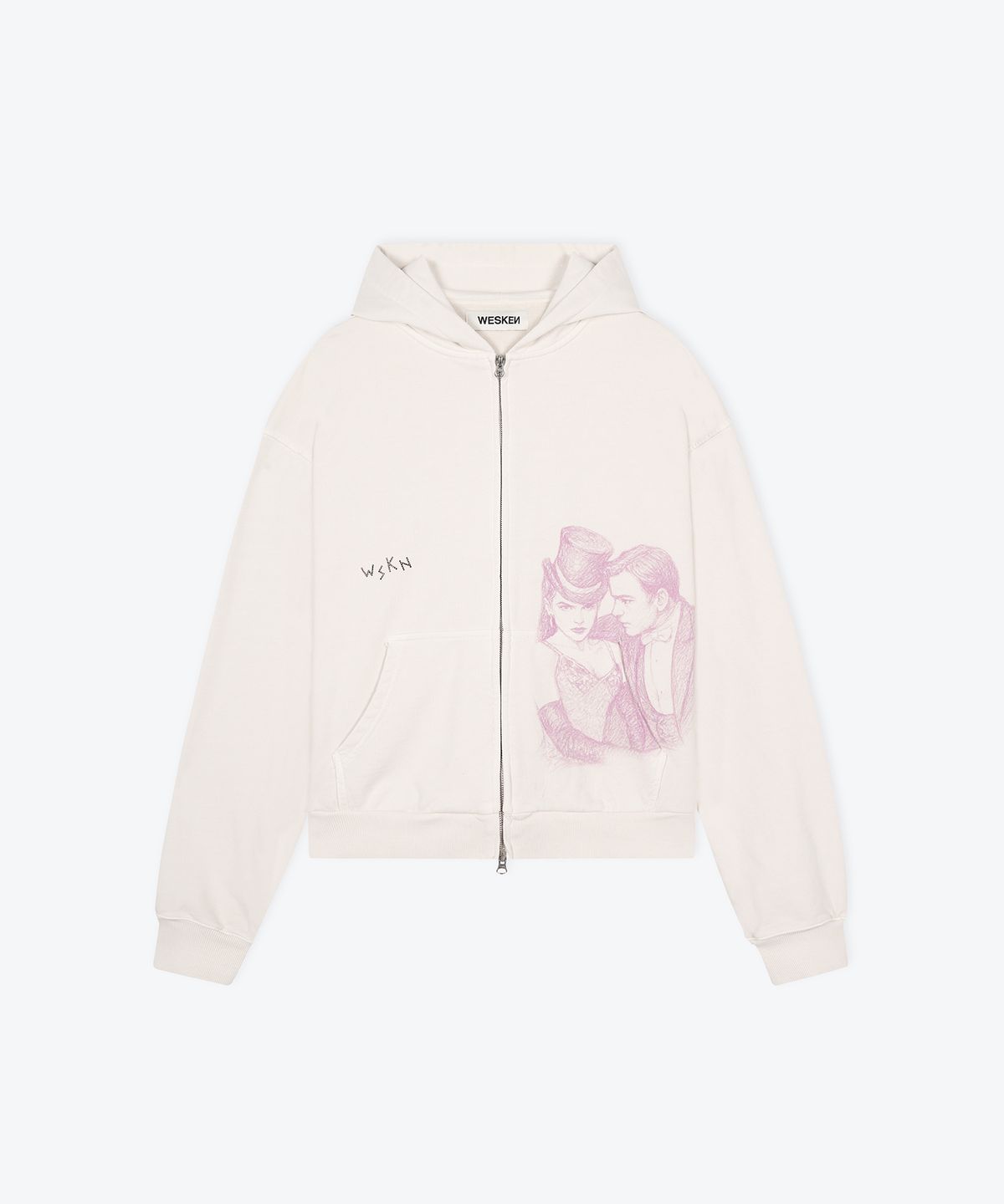 웨스켄(WESKEN) [UNISEX] OVERSIZED MOULIN ROUGE ZIP-UP HOODIE (OATMEAL)