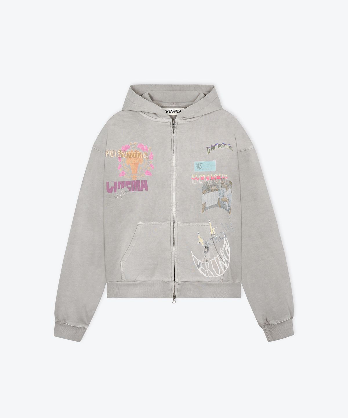 웨스켄(WESKEN) [UNISEX] OVERSIZED SCRAPBOOK ZIP-UP HOODIE (GREY)