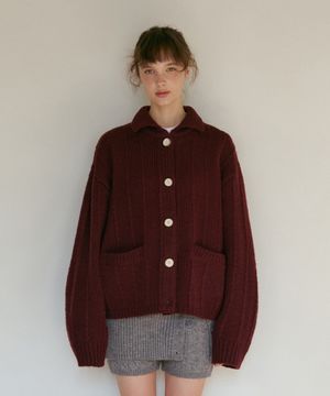 터크 포켓 울 가디건-와인