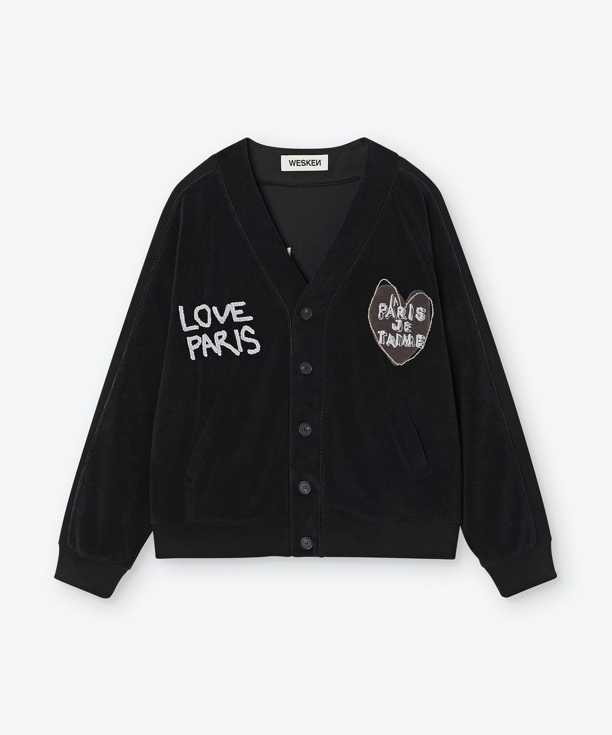 웨스켄(WESKEN) [UNISEX] LOVE PARIS TERRY CARDIGAN (BLACK)