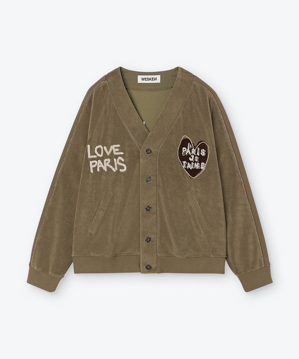 웨스켄(WESKEN) [UNISEX] LOVE PARIS TERRY CARDIGAN (OLIVE BROWN)