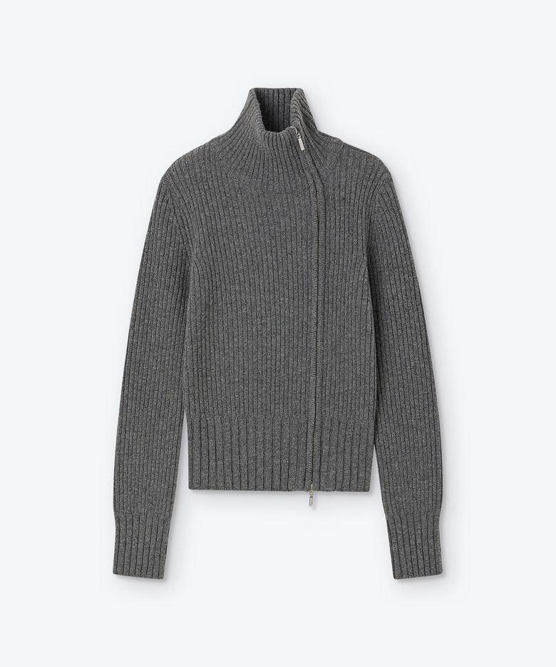 OBLIQUE KNIT ZIP UP (CHARCOAL)