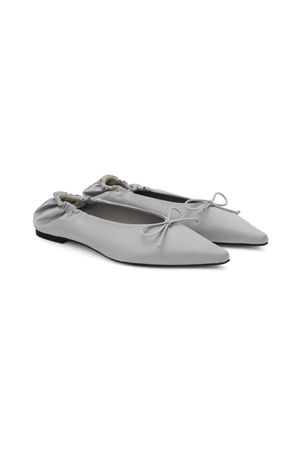DEINET SATIN RIBBON FLAT SHOES IN SILVER