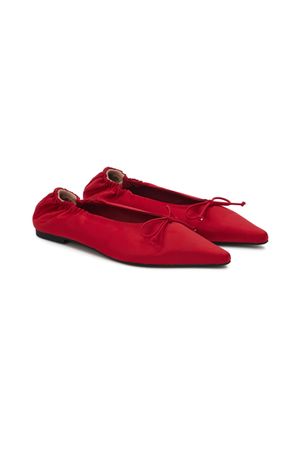 DEINET SATIN RIBBON FLAT SHOES IN RED