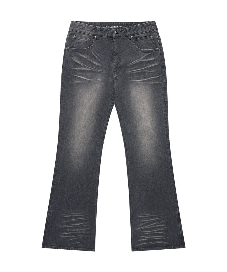 Rowel embroidery boots cut denim pants dark grey