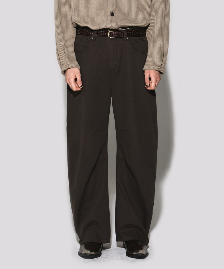 Curved dart detail wide denim pants dark grey