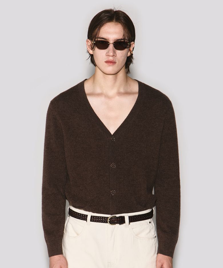 Vine metal button wool cardigan brown