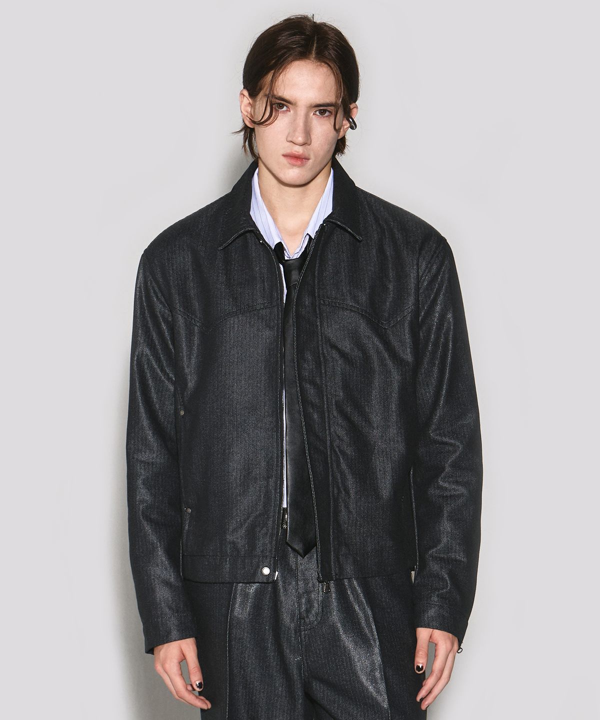 웨슬리 휴스턴(WESLEYHYUSTON) Herringbone glow denim western jacket black