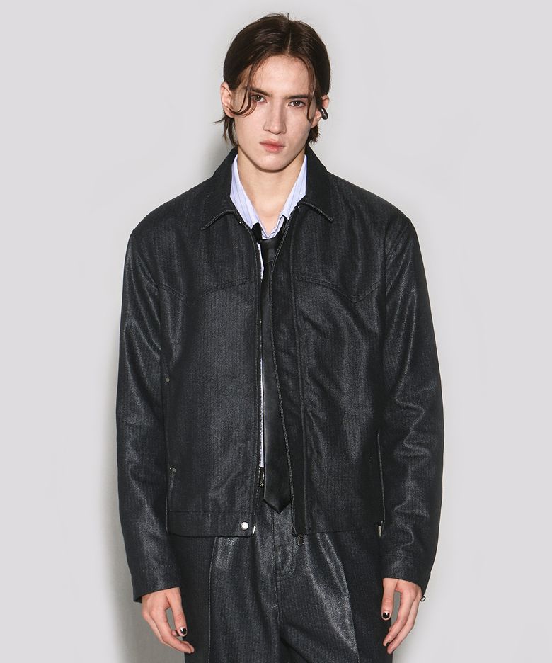 Herringbone glow denim western jacket black