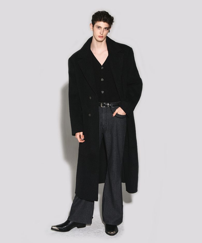 Rio handmade wool notched half double coat black