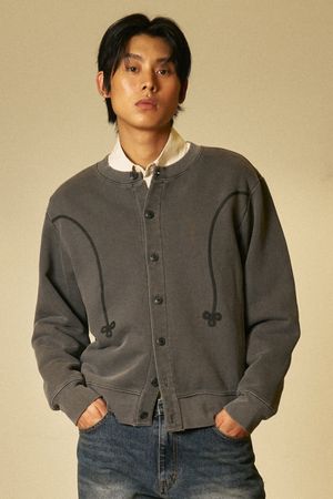 AMOU Pigment Sweat Cardigan CHACOL GRAY