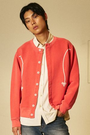 AMOU Pigment Sweat Cardigan VINTAGE RED