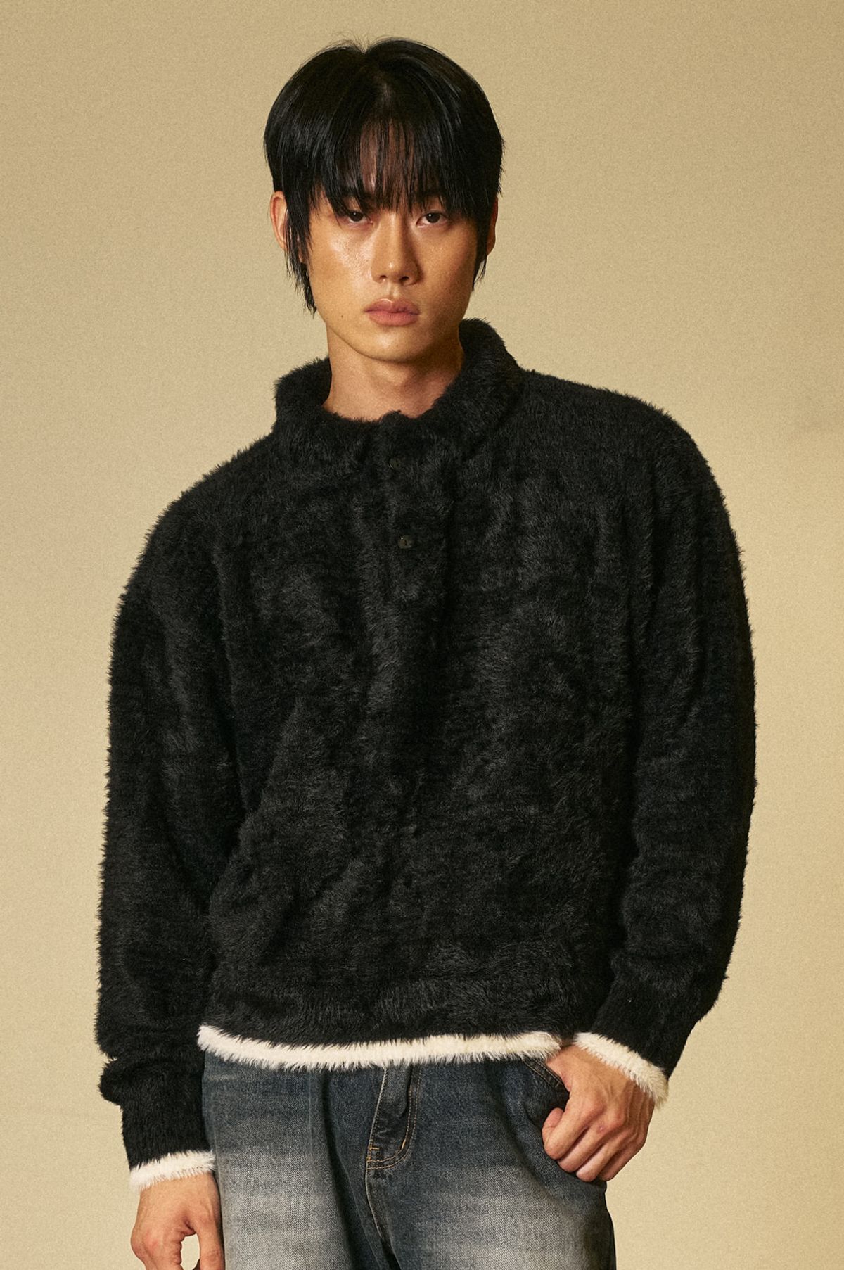 아모우(AMOU) Mohair Washable Kara knit BLACK