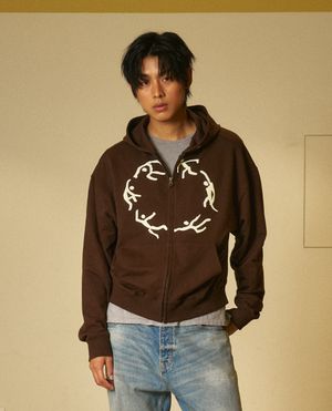 Dancing Circle Crop Hoodie Zip-up BROWN