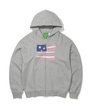 USA FLAG APPLIQUE ZIP HOODIE - GRAY