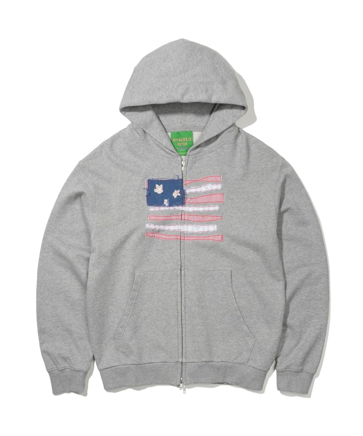 마이네임이즈피터(MYNAMEISPETER) USA FLAG APPLIQUE ZIP HOODIE - GRAY