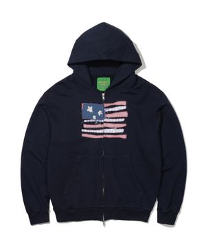 USA FLAG APPLIQUE ZIP HOODIE - NAVY