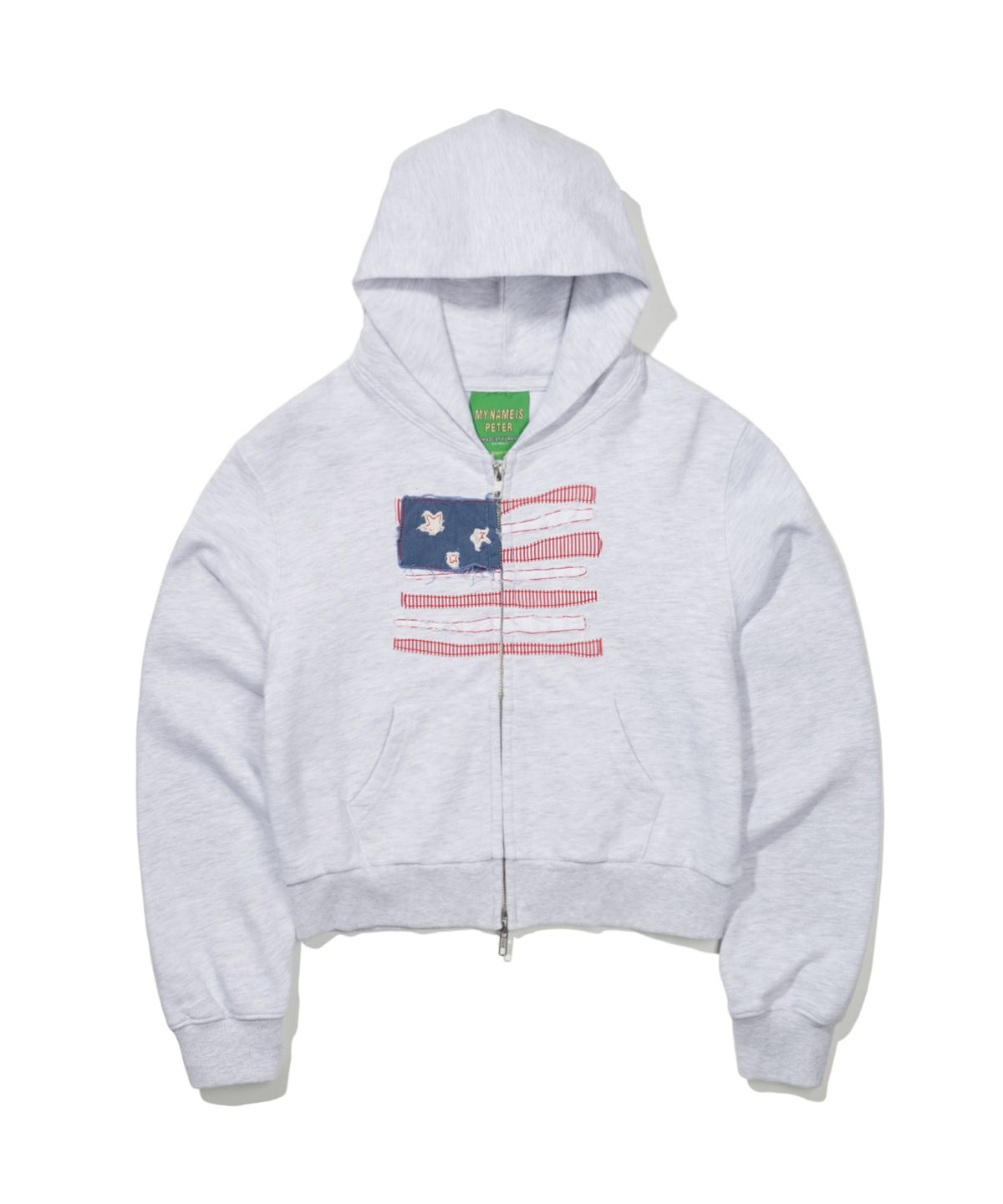 마이네임이즈피터(MYNAMEISPETER) (W) USA FLAG APPLIQUE ZIP HOODIE - LIGHT GRAY