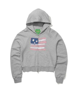 (W) USA FLAG APPLIQUE ZIP HOODIE - GRAY