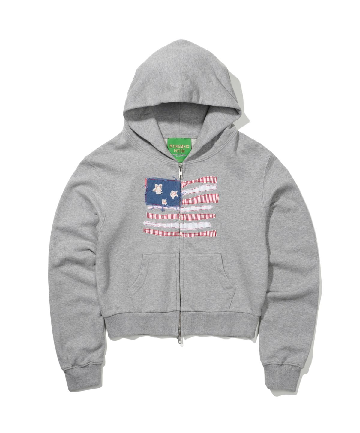 마이네임이즈피터(MYNAMEISPETER) (W) USA FLAG APPLIQUE ZIP HOODIE - GRAY