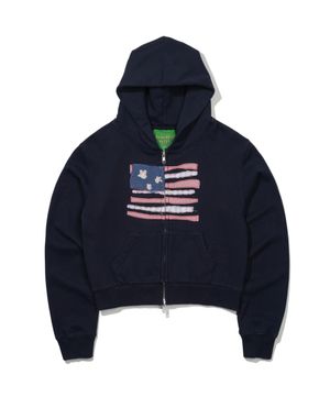 (W) USA FLAG APPLIQUE ZIP HOODIE - NAVY