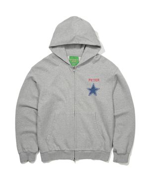 PETER STAR APPLIQUE ZIP HOODIE - GRAY