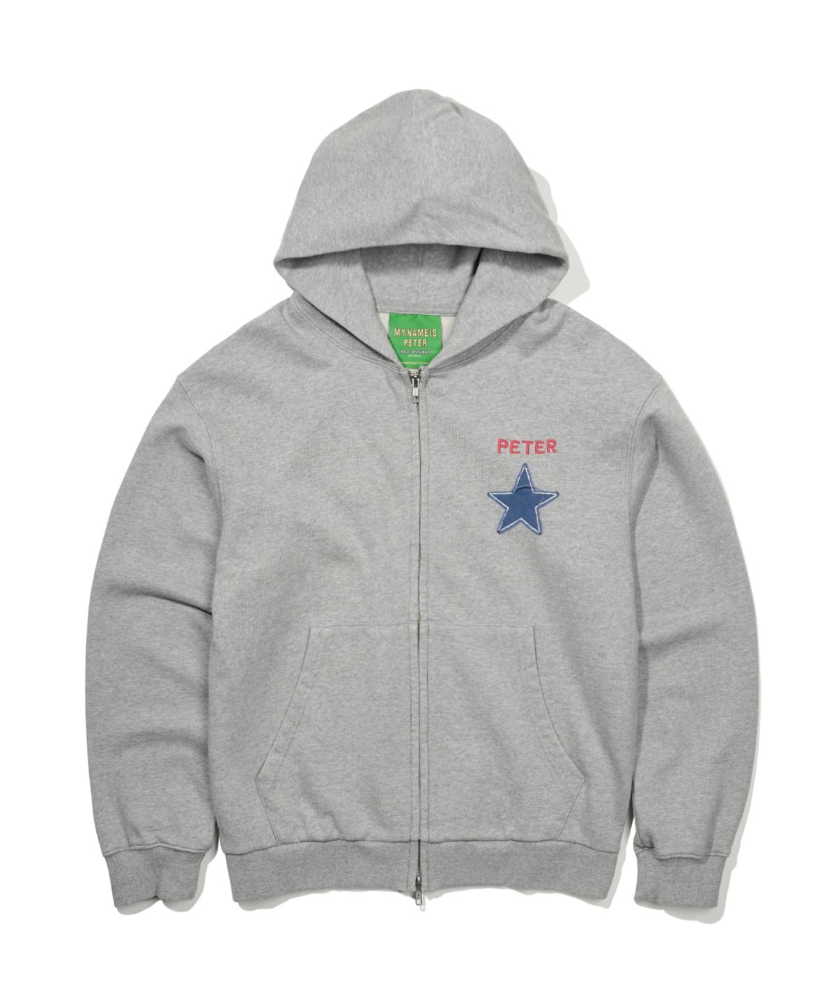 마이네임이즈피터(MYNAMEISPETER) PETER STAR APPLIQUE ZIP HOODIE - GRAY