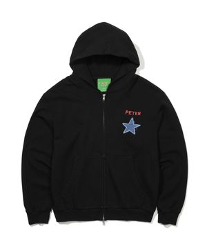 PETER STAR APPLIQUE ZIP HOODIE - BLACK