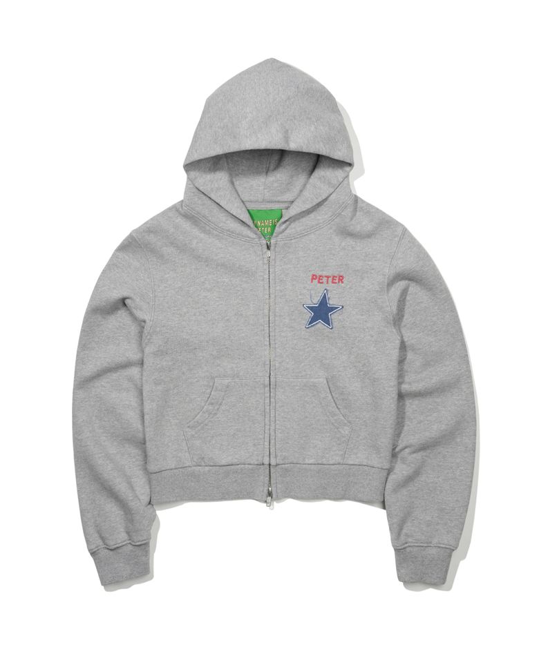 (W) PETER STAR APPLIQUE ZIP HOODIE - GRAY