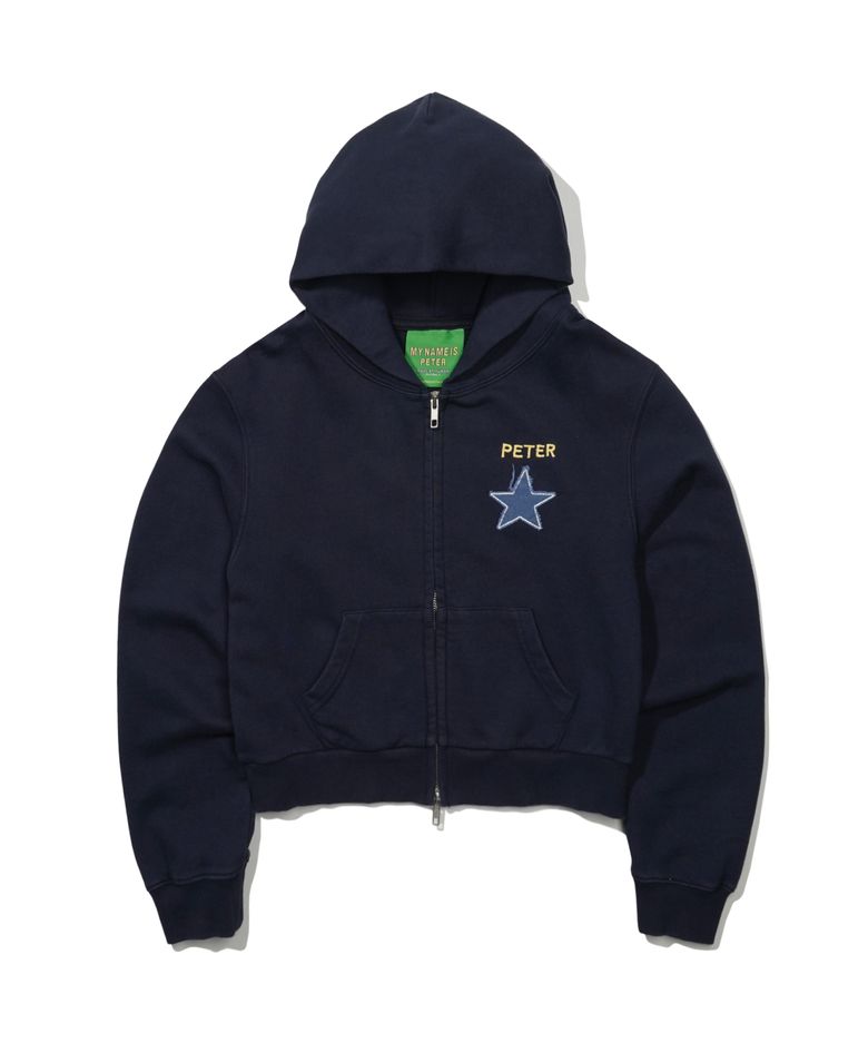(W) PETER STAR APPLIQUE ZIP HOODIE - NAVY
