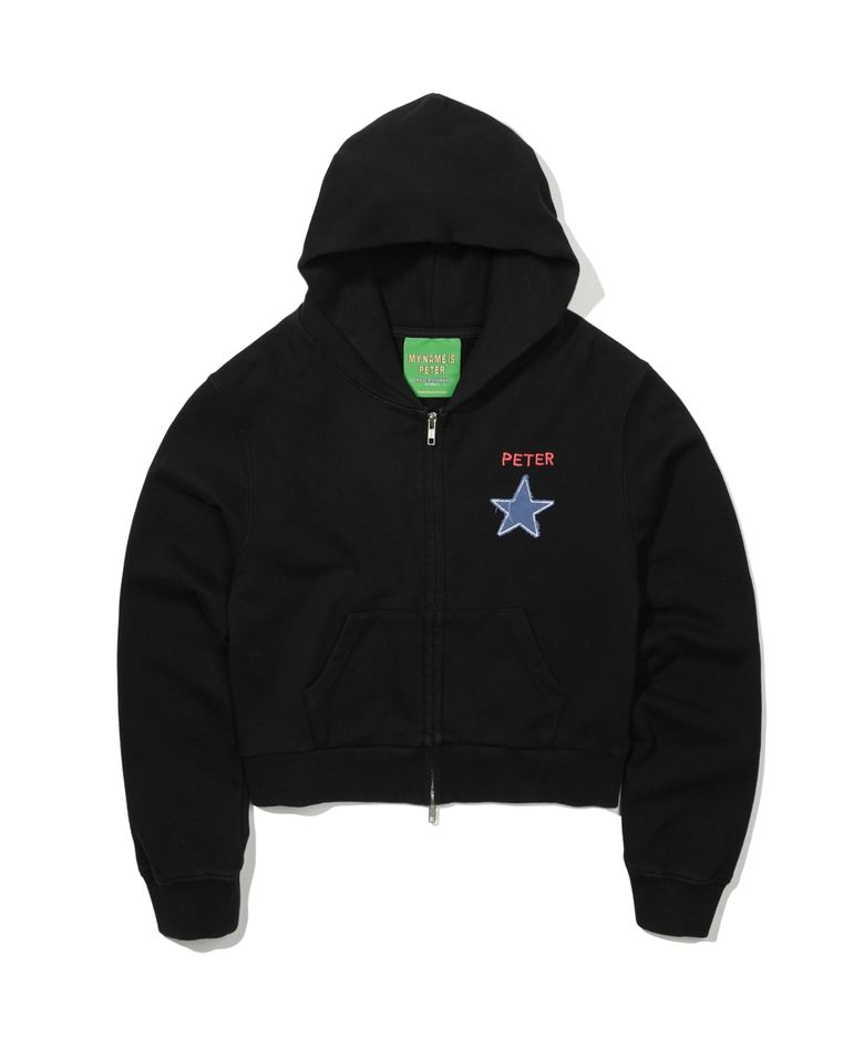 (W) PETER STAR APPLIQUE ZIP HOODIE - BLACK
