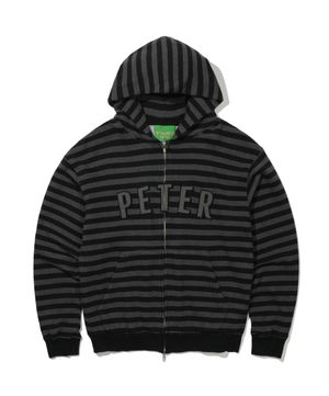 PETER APPLIQUE STRIPE ZIP HOODIE - CHARCOAL