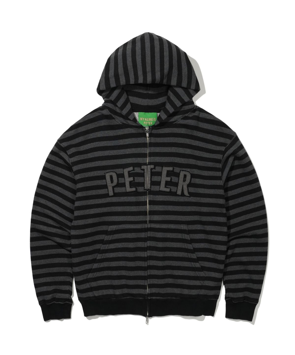 마이네임이즈피터(MYNAMEISPETER) PETER APPLIQUE STRIPE ZIP HOODIE - CHARCOAL