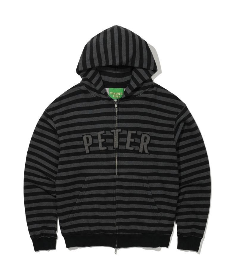 PETER APPLIQUE STRIPE ZIP HOODIE - CHARCOAL