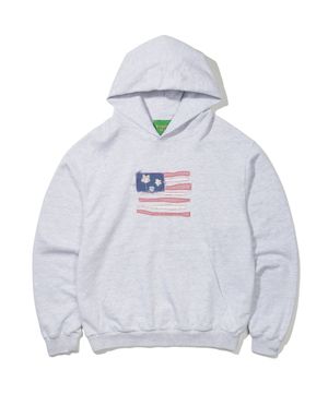 USA FLAG APPLIQUE HOODIE - LIGHT GRAY