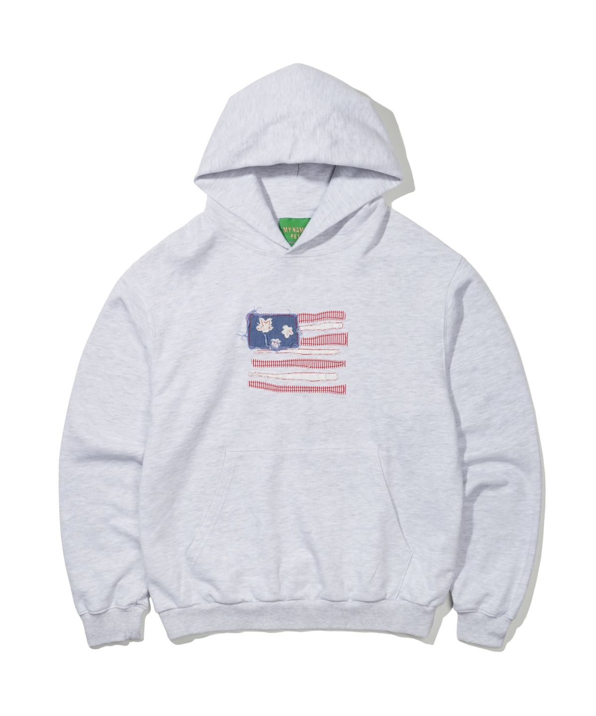 마이네임이즈피터(MYNAMEISPETER) USA FLAG APPLIQUE HOODIE - LIGHT GRAY