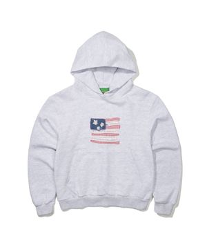 (W) USA FLAG APPLIQUE HOODIE - LIGHT GRAY