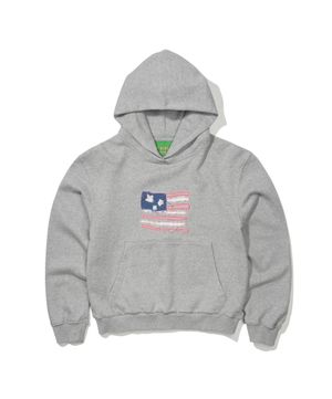 (W) USA FLAG APPLIQUE HOODIE - GRAY