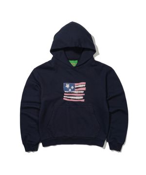 (W) USA FLAG APPLIQUE HOODIE - NAVY