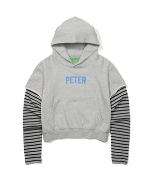 (W) PETER LAYERED STRIPE HOODIE - GRAY