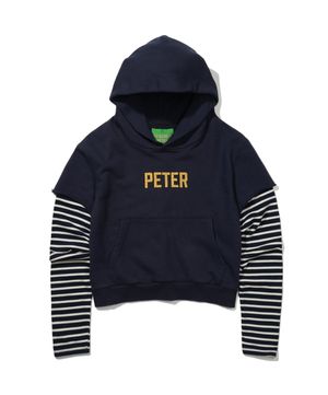 (W) PETER LAYERED STRIPE HOODIE - NAVY