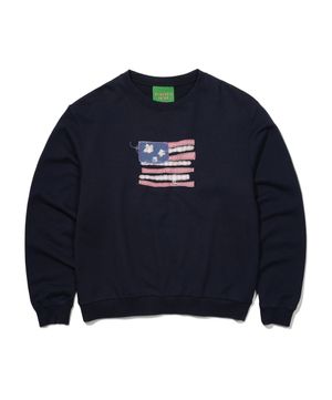 USA FLAG APPLIQUE SWEATSHIRT - NAVY