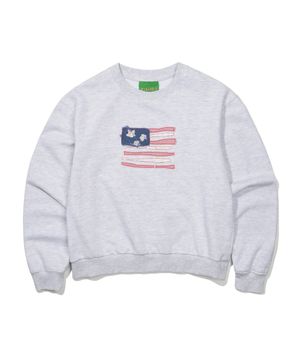 (W) USA FLAG APPLIQUE SWEATSHIRT - LIGHT GRAY