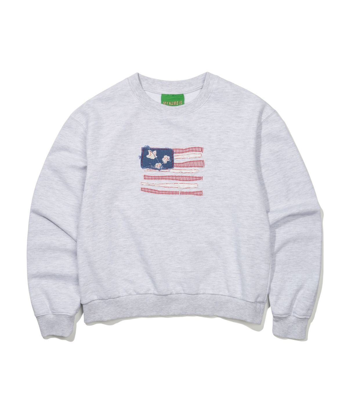 마이네임이즈피터(MYNAMEISPETER) (W) USA FLAG APPLIQUE SWEATSHIRT - LIGHT GRAY